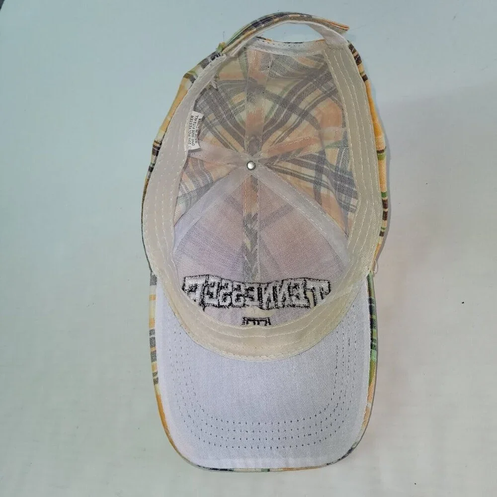 Tennessee Hat Cap Adult One Size Orange Plaid Adjustable Hook & Loop Logo Preppy